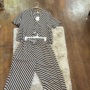 A New Day Black and Cream Striped Set
